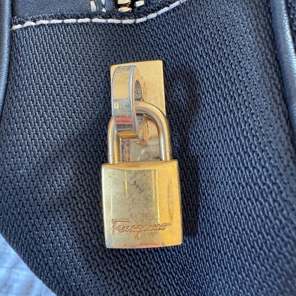 Ferragamo black purse with gold buckles and lock - Picture 4 of 5